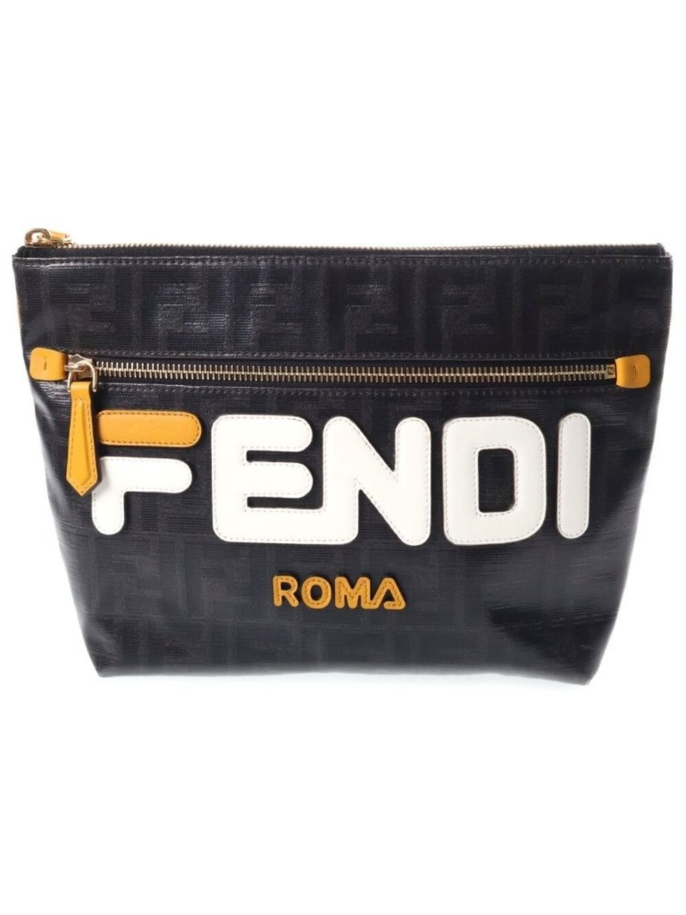 Fendi Fila Mania Nylon Shoulder Bag Clutch Black Yellow